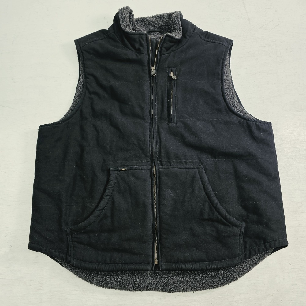 Lee‎ Mens Workwear Black Canvas Insulated Sherpa Lined Regular Fit Vest Sz L EUC